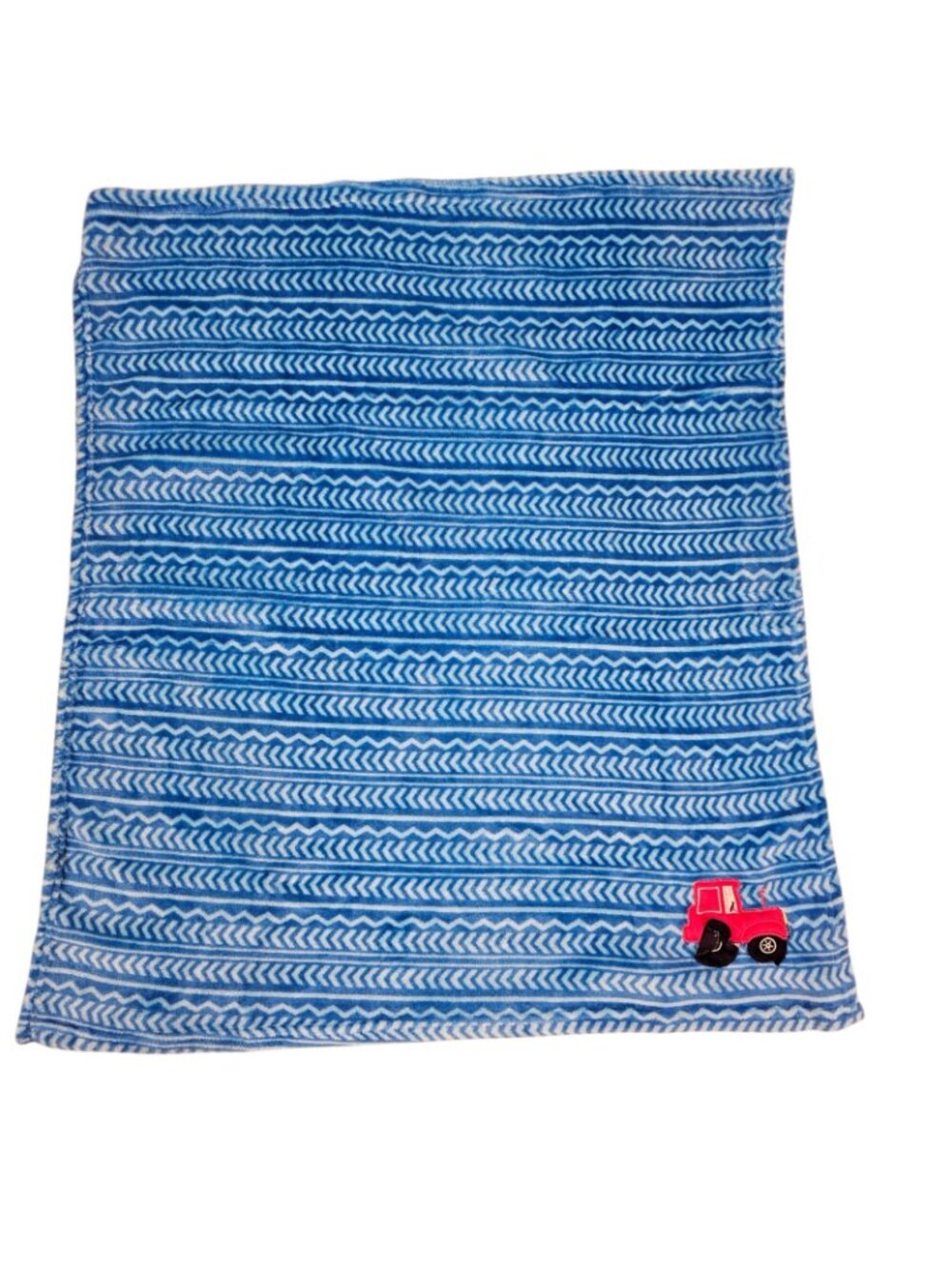 Le Bebe Favorite Red Tractor Truck Blue Zigzag Stripe Baby Blanket Fleece - Picture 4 of 7